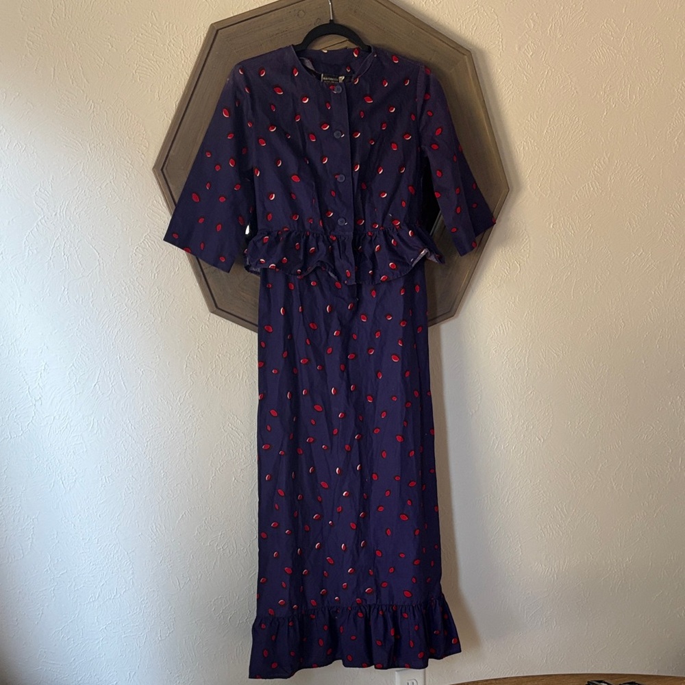 Vintage 1974 Marimekko Dark purple Dress with Red Accents size 40/12